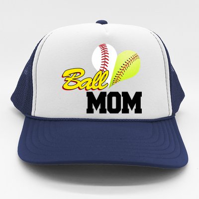 Ball Mom Heart Baseball Fan Trucker Hat