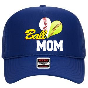 Ball Mom Heart Baseball Fan High Crown Mesh Back Trucker Hat