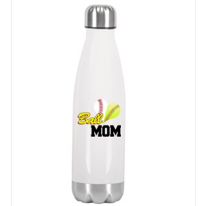 Ball Mom Heart Baseball Fan Stainless Steel Insulated Water Bottle