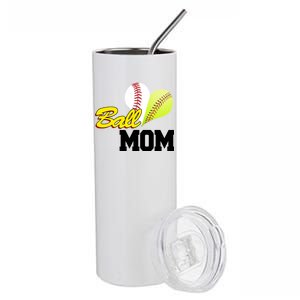 Ball Mom Heart Baseball Fan Stainless Steel Tumbler