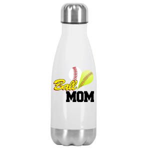 Ball Mom Heart Baseball Fan Stainless Steel Insulated Water Bottle