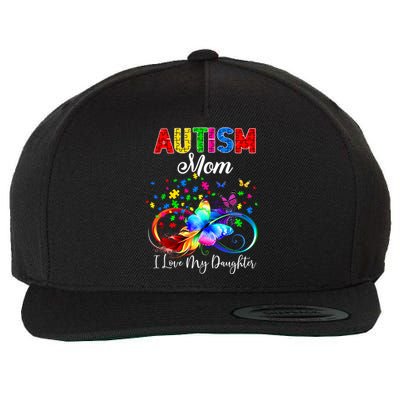 Butterfly Autism Mom I Love My Daughter Support Autistic Cute Gift Wool Snapback Cap