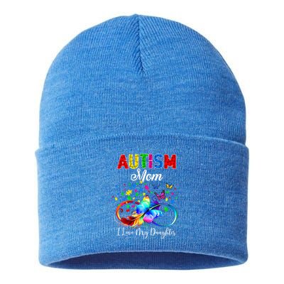 Butterfly Autism Mom I Love My Daughter Support Autistic Cute Gift Sustainable Knit Beanie