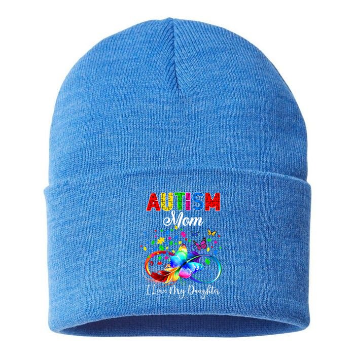 Butterfly Autism Mom I Love My Daughter Support Autistic Cute Gift Sustainable Knit Beanie