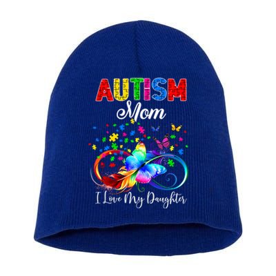 Butterfly Autism Mom I Love My Daughter Support Autistic Cute Gift Short Acrylic Beanie