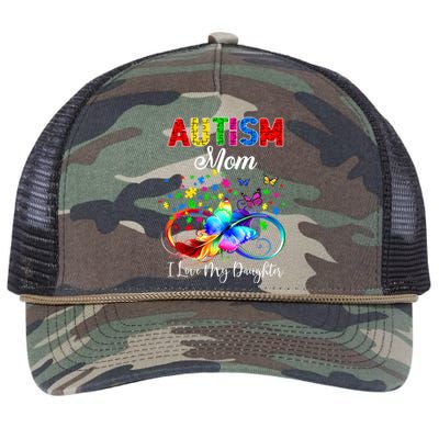 Butterfly Autism Mom I Love My Daughter Support Autistic Cute Gift Retro Rope Trucker Hat Cap