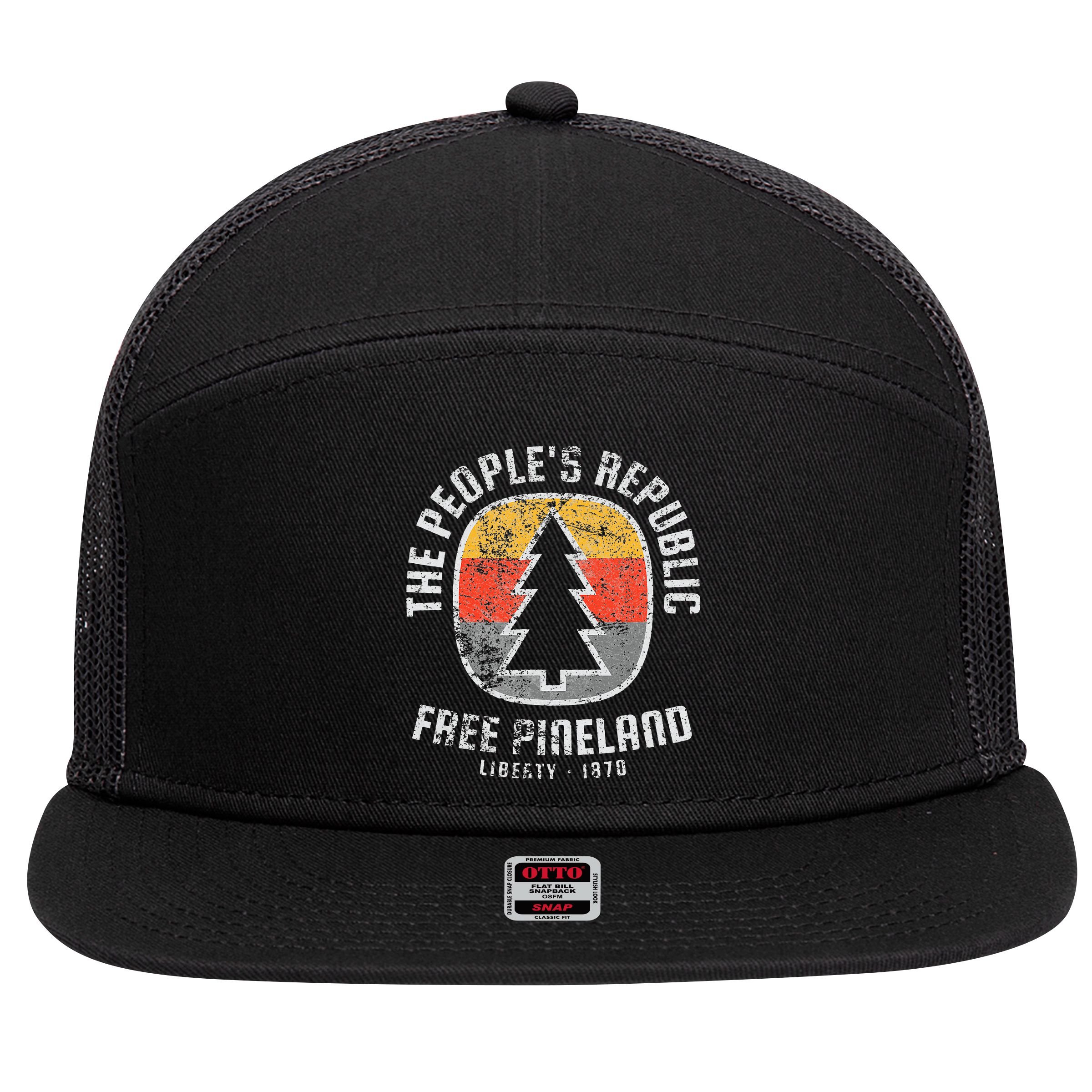 Badge American Marauder Free Pineland retro Camping 7 Panel Mesh Trucker Snapback Hat