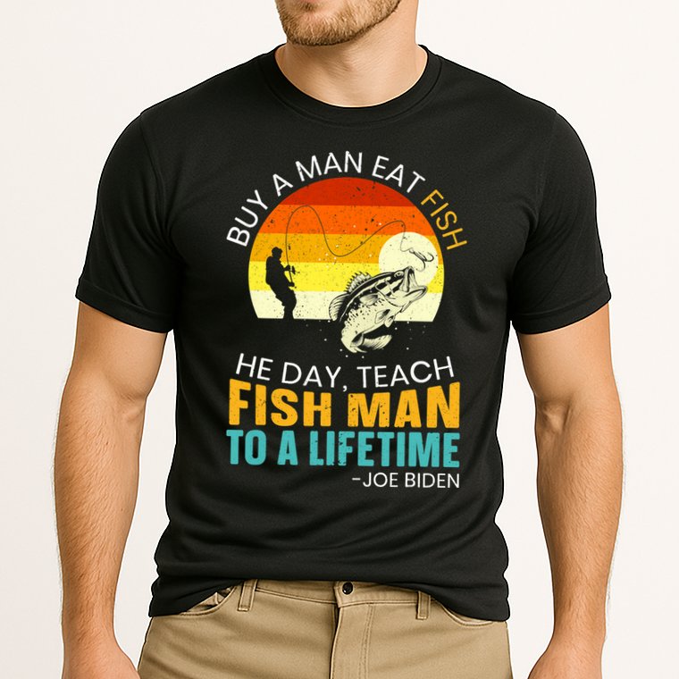 Buy A Man Eat Fish He Day Teach Fish Man To A Lifetime Cooling Performance Crew T-Shirt