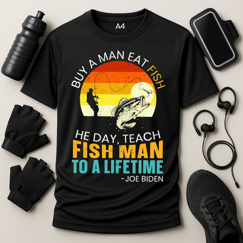 Buy A Man Eat Fish He Day Teach Fish Man To A Lifetime Cooling Performance Crew T-Shirt