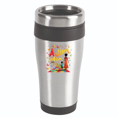 Black Autism Mom Afro Autism Awareness Mama 16oz Travel Tumbler