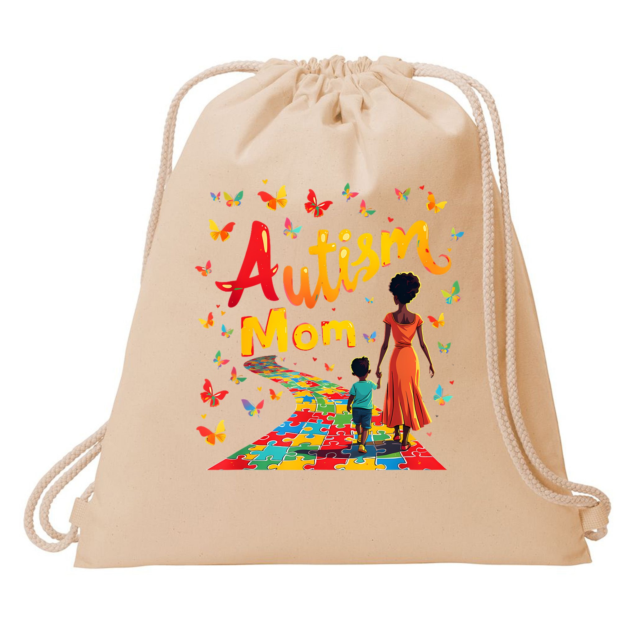 Black Autism Mom Afro Autism Awareness Mama Drawstring Bag