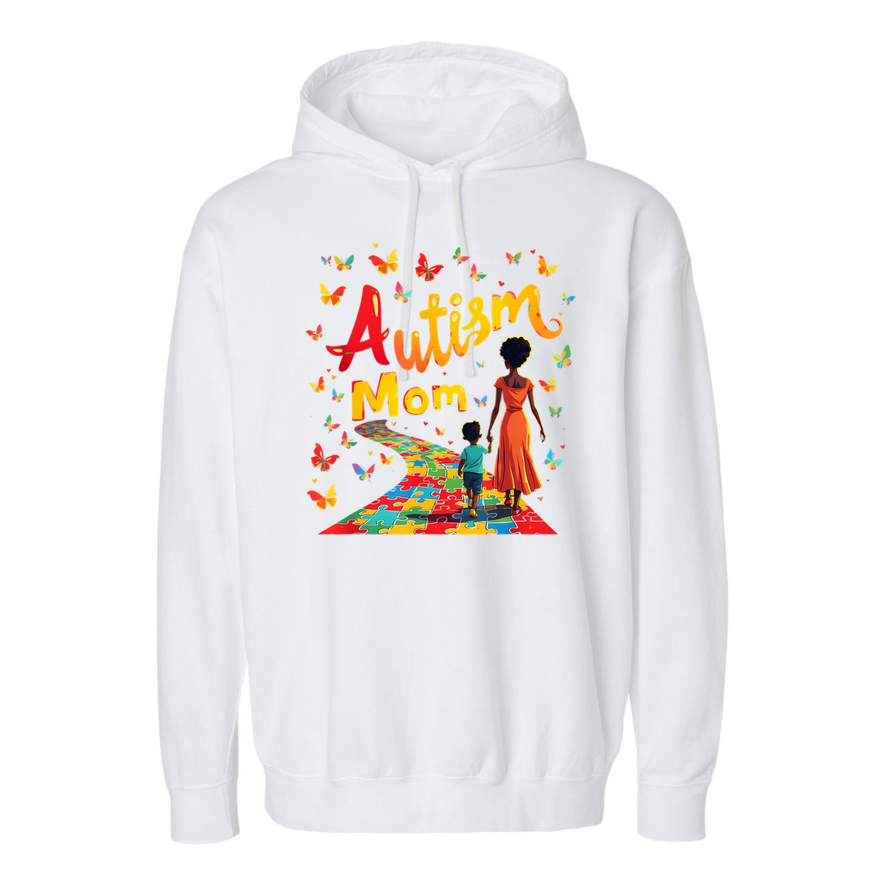 Black Autism Mom Afro Autism Awareness Mama Garment-Dyed Fleece Hoodie