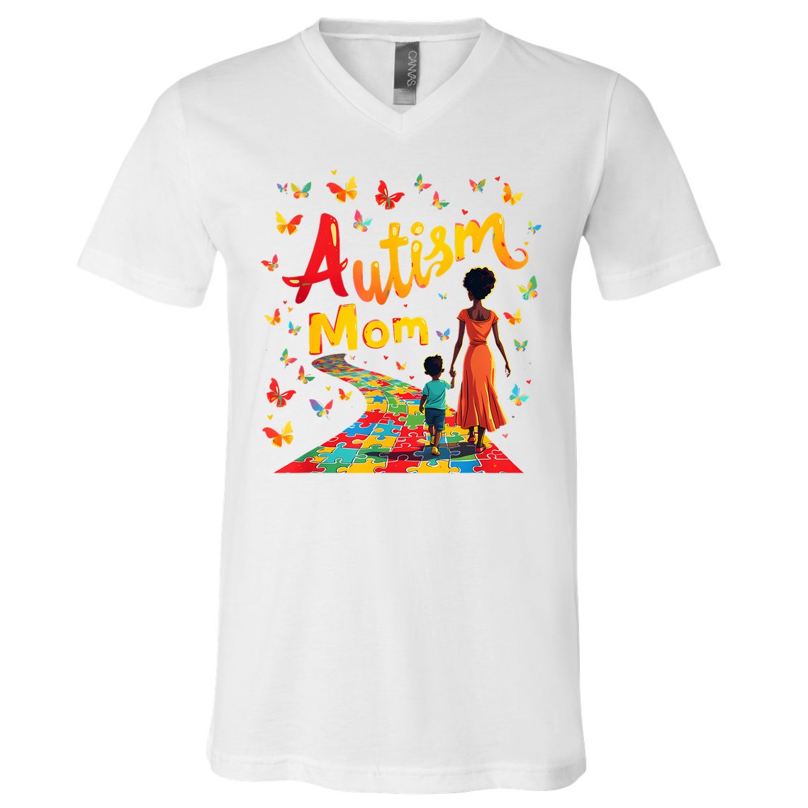 Black Autism Mom Afro Autism Awareness Mama V-Neck T-Shirt