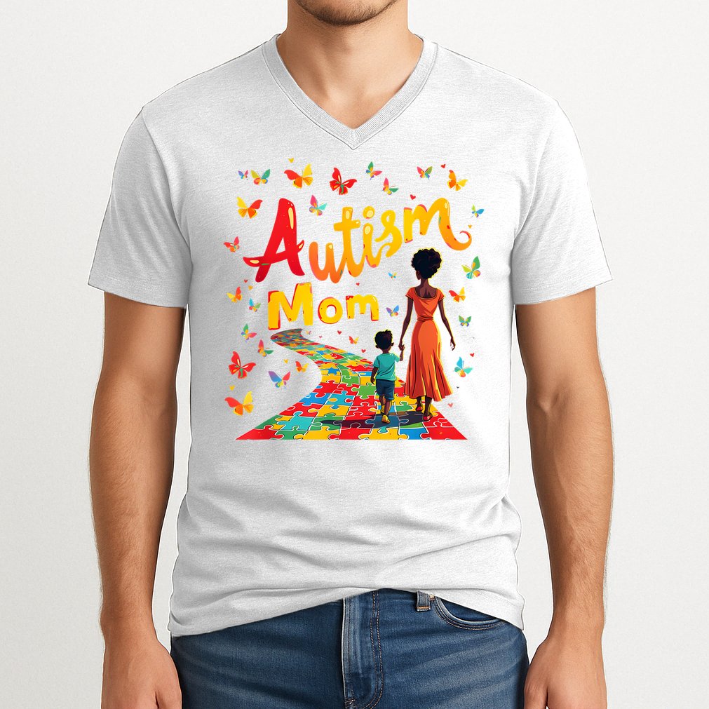 Black Autism Mom Afro Autism Awareness Mama V-Neck T-Shirt