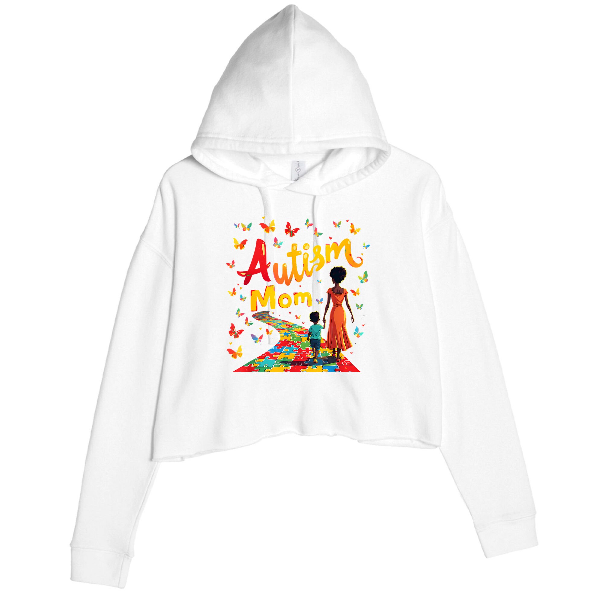 Black Autism Mom Afro Autism Awareness Mama Crop Fleece Hoodie