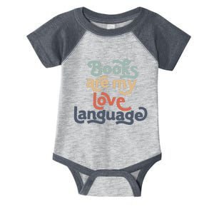 Books Are My Love Language Retro Bookworm For Teacher Infant Baby Jersey Bodysuit