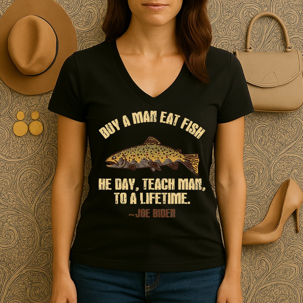 Buy A Man Eat Fish He Day Teach Man To A Lifetime Women's V-Neck T-Shirt