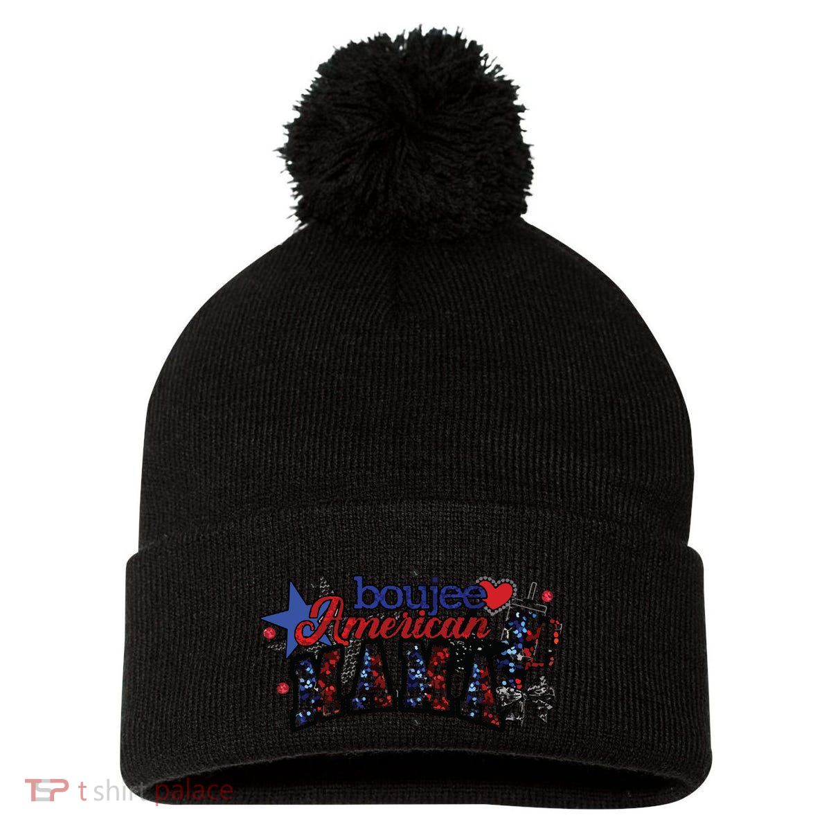 Boujee American Mama Pom Pom 12in Knit Beanie