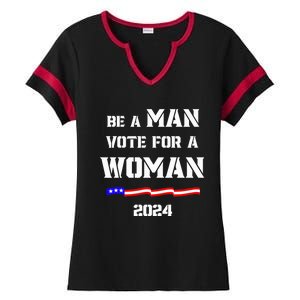 Be A Man Vote For A Woman Kamala Harris 2024 Walz Us Flag Ladies Halftime Notch Neck Tee