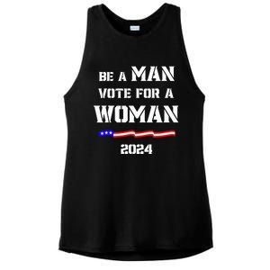 Be A Man Vote For A Woman Kamala Harris 2024 Walz Us Flag Ladies PosiCharge Tri-Blend Wicking Tank