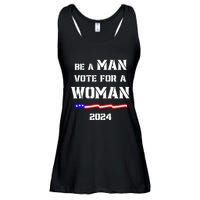 Be A Man Vote For A Woman Kamala Harris 2024 Walz Us Flag Ladies Essential Flowy Tank