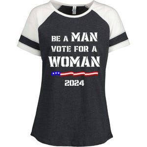 Be A Man Vote For A Woman Kamala Harris 2024 Walz Us Flag Enza Ladies Jersey Colorblock Tee