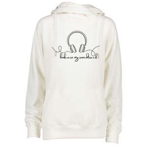 Books Are My Soundtrack Audiobook Lover Headphone Line Art Womens Funnel Neck Pullover Hood