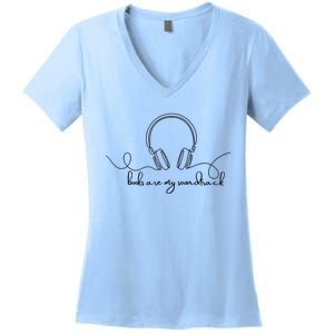 Books Are My Soundtrack Audiobook Lover Headphone Line Art Women's V-Neck T-Shirt