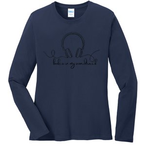 Books Are My Soundtrack Audiobook Lover Headphone Line Art Ladies Long Sleeve Shirt