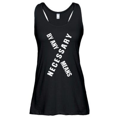 By Any Means Malcolm Black History Month Ladies Essential Flowy Tank