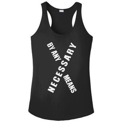 By Any Means Malcolm Black History Month Ladies PosiCharge Competitor Racerback Tank