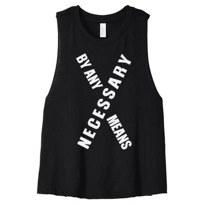 By Any Means Malcolm Black History Month Women's Racerback Cropped Tank