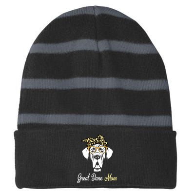 Birthday And Mothers Day Gift Great Dane Mom Striped Beanie with Solid Band