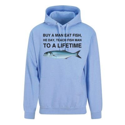 Buy A Man Eat Fish He Day Teach Fish Man To A Lifetime Funny Meme Unisex Surf Hoodie