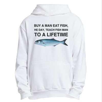 Buy A Man Eat Fish He Day Teach Fish Man To A Lifetime Funny Meme Urban Pullover Hoodie