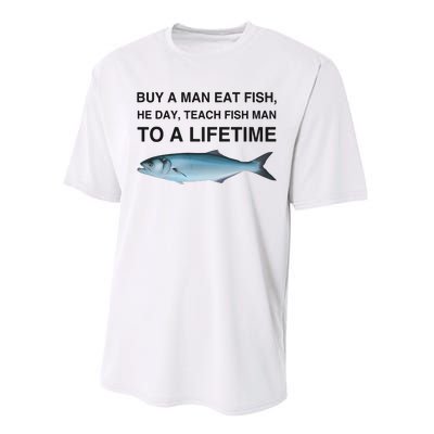 Buy A Man Eat Fish He Day Teach Fish Man To A Lifetime Funny Meme Performance Sprint T-Shirt