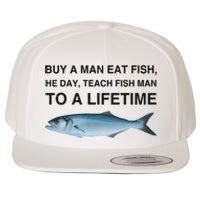 Buy A Man Eat Fish He Day Teach Fish Man To A Lifetime Funny Meme Wool Snapback Cap