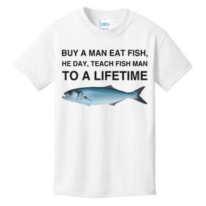 Buy A Man Eat Fish He Day Teach Fish Man To A Lifetime Funny Meme Kids T-Shirt