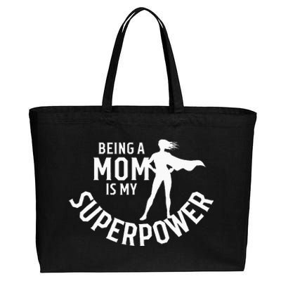 Being A Mom Is My Superpower White Letters Cotton Canvas Jumbo Tote