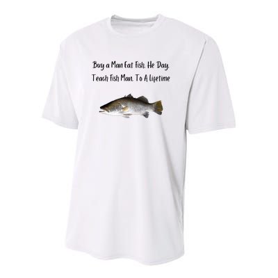 Buy A Man Eat Fish He Day Teach Fish Man To A Lifetime Funny Meme Youth Performance Sprint T-Shirt