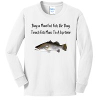 Buy A Man Eat Fish He Day Teach Fish Man To A Lifetime Funny Meme Kids Long Sleeve Shirt