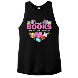 Books Are My Love Language Reading Lover Librarian Valentine Ladies PosiCharge Tri-Blend Wicking Tank