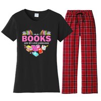 Books Are My Love Language Reading Lover Librarian Valentine Women's Flannel Pajama Set