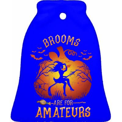 Brooms Are Mateurs Witch Riding Hockey Stick Halloween Gift Ceramic Bell Ornament