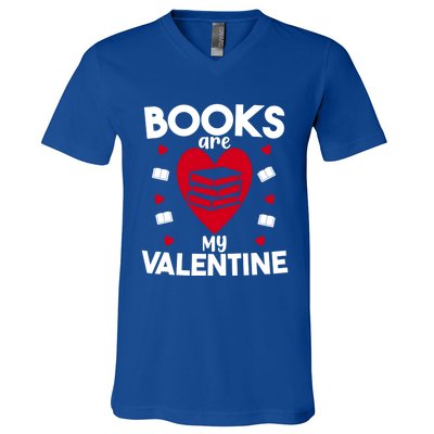 Books Are My Valentine Funny Valentine's Day Librarian Book Funny Gift V-Neck T-Shirt