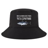 Buy A Man Eat Fish He Day Teach Fish Man To A Lifetime Funny Meme Cool Comfort Performance Bucket Hat