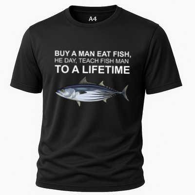 Buy A Man Eat Fish He Day Teach Fish Man To A Lifetime Funny Meme Performance Shirt
