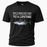 Buy A Man Eat Fish He Day Teach Fish Man To A Lifetime Funny Meme Performance Shirt