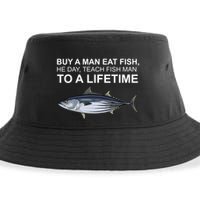 Buy A Man Eat Fish He Day Teach Fish Man To A Lifetime Funny Meme Sustainable Bucket Hat