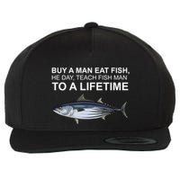 Buy A Man Eat Fish He Day Teach Fish Man To A Lifetime Funny Meme Wool Snapback Cap
